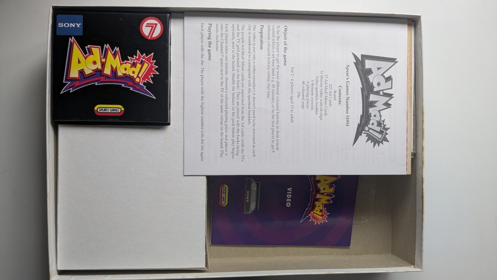 Spear Games Vintage Ad Mad Board Game with VHS Video